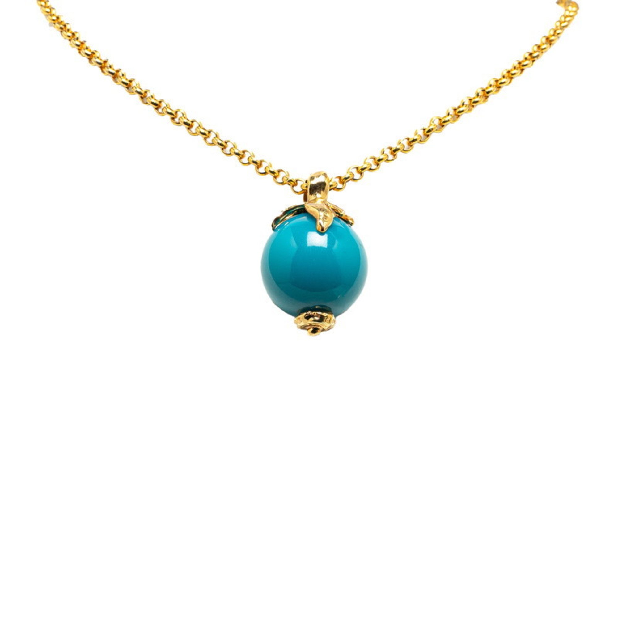 Yves Saint Laurent YSL Fruit Motif Necklace Gold Blue Plated Plastic Women's SAINT LAURENT