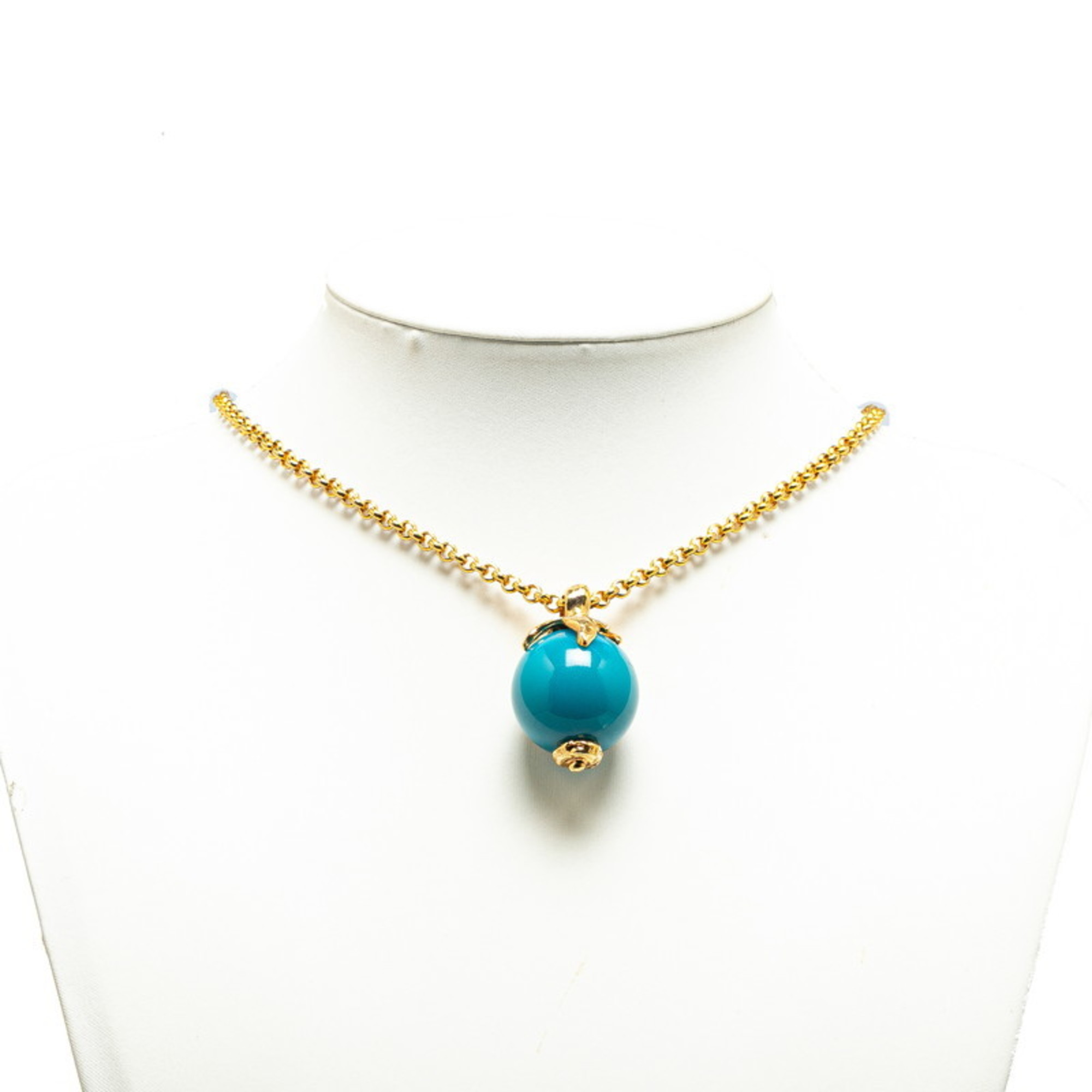 Yves Saint Laurent YSL Fruit Motif Necklace Gold Blue Plated Plastic Women's SAINT LAURENT