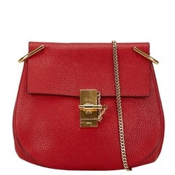 Chloé Chloe Drew Chain Shoulder Bag Red Gold Leather Women's