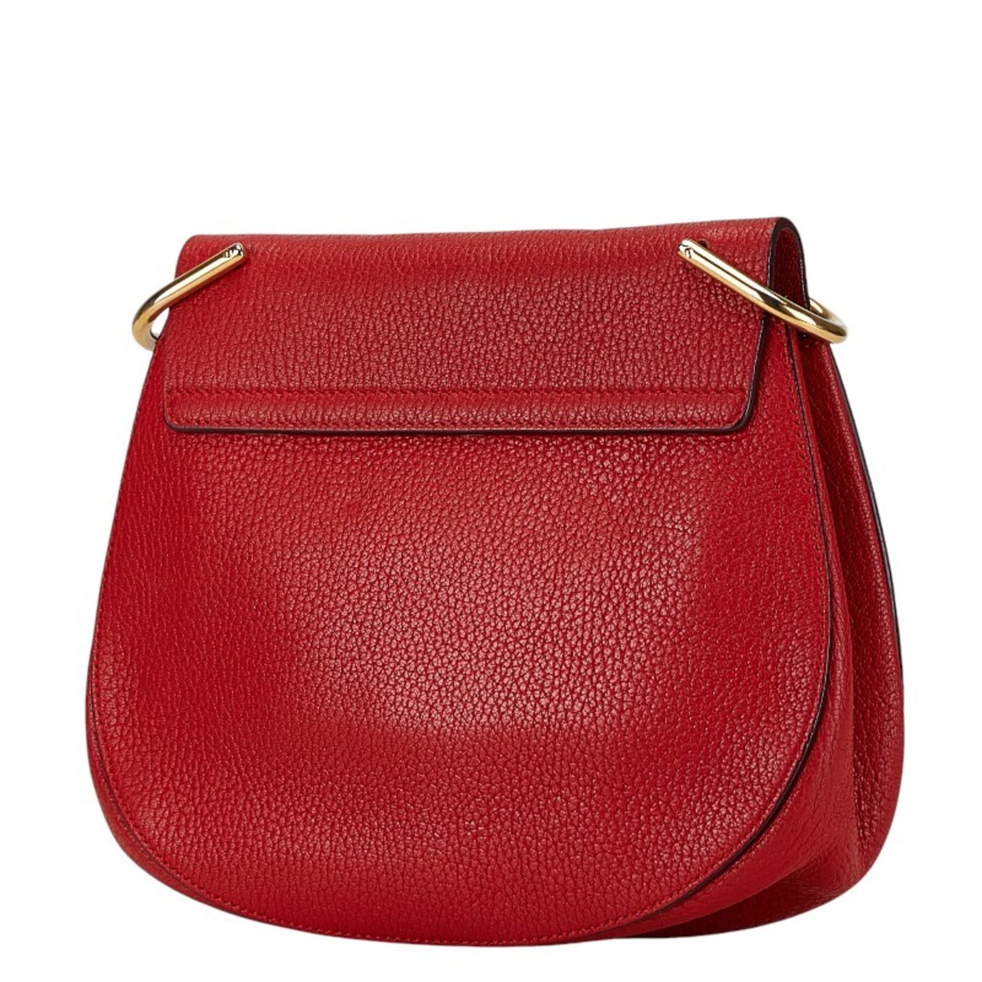 Chloé Chloe Drew Chain Shoulder Bag Red Gold Leather Women's