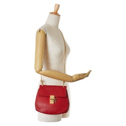 Chloé Chloe Drew Chain Shoulder Bag Red Gold Leather Women's