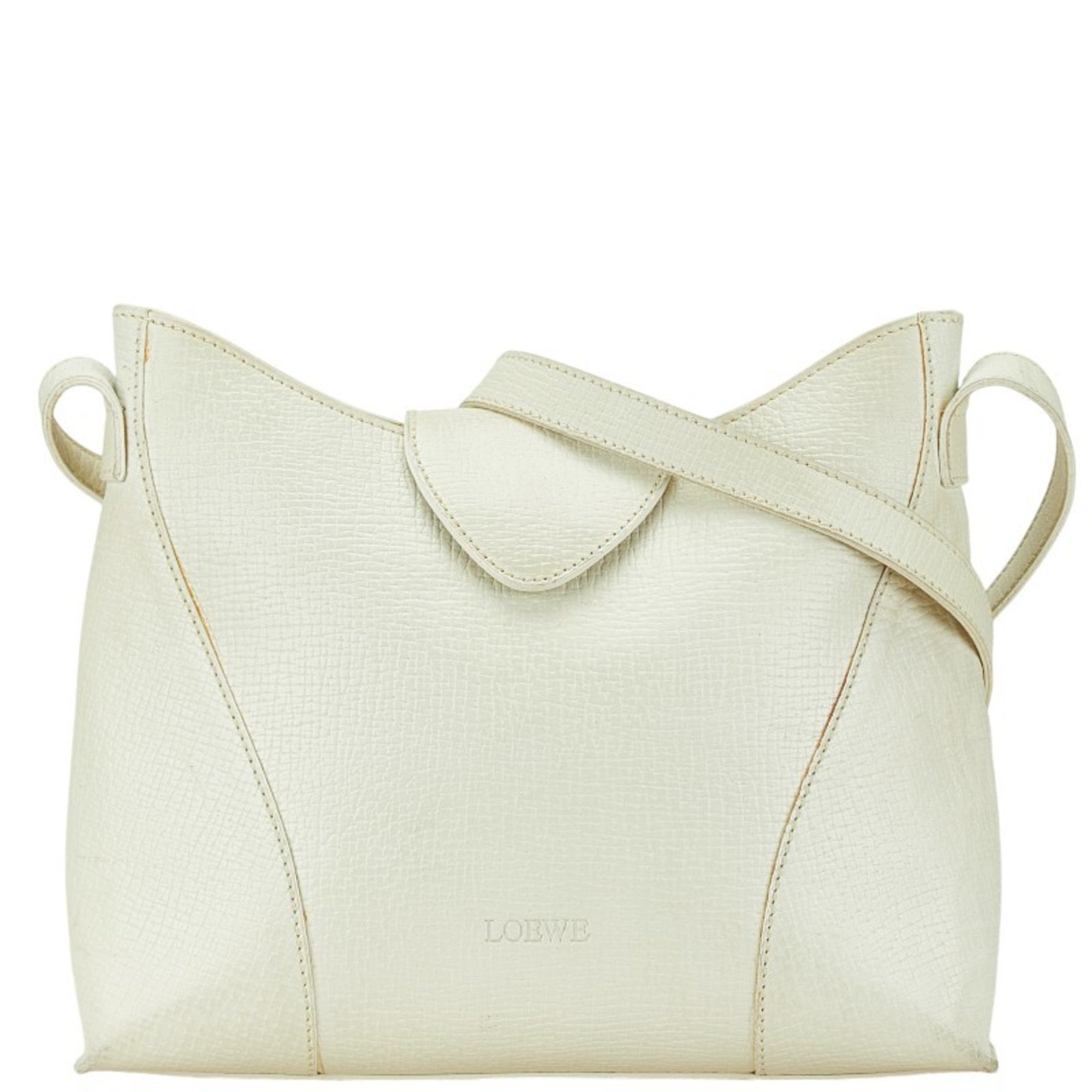 LOEWE Shoulder Bag White Ivory Leather Women's