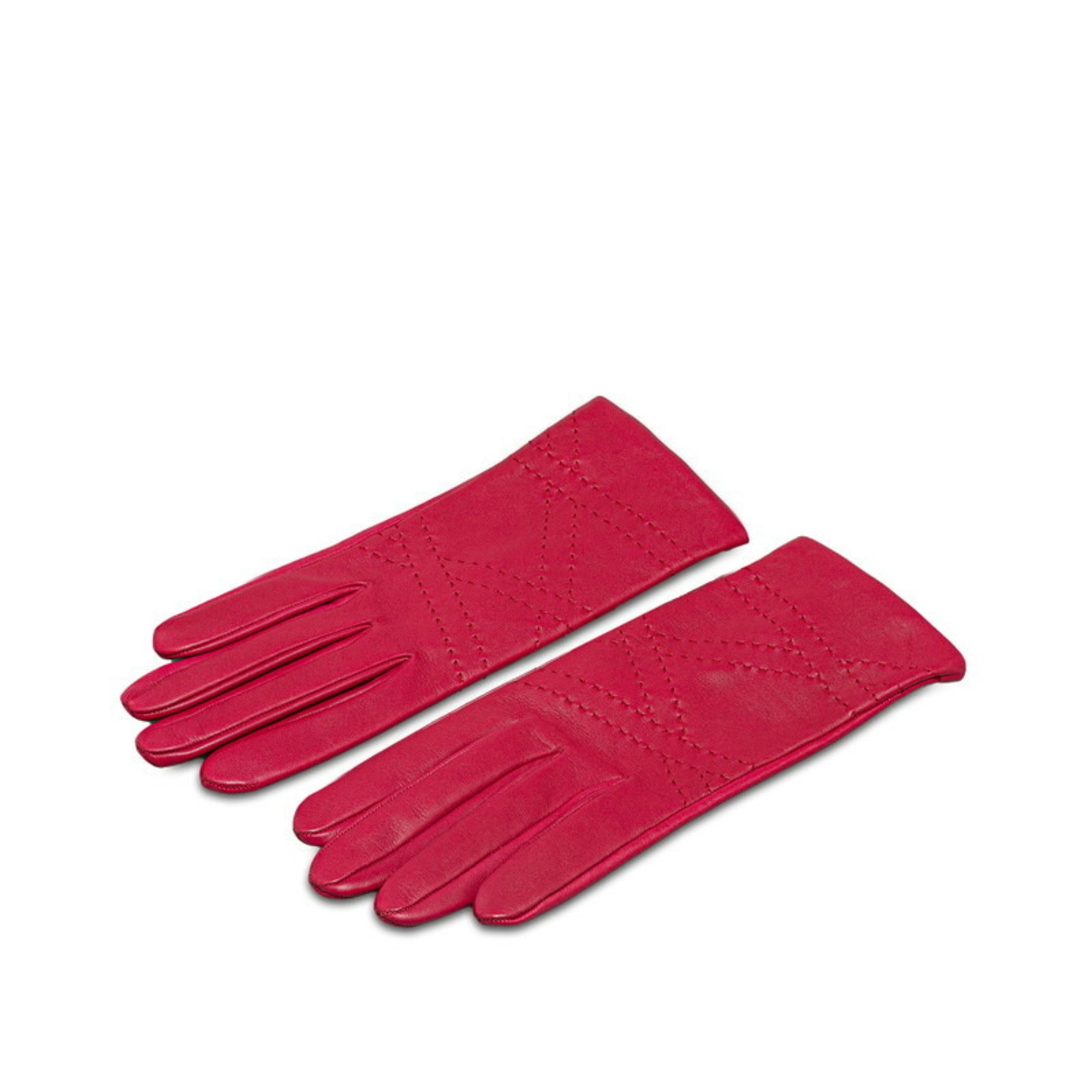 Hermes Stitch Gloves Size: 7 1/2 Wine Red Pink Leather Women's HERMES