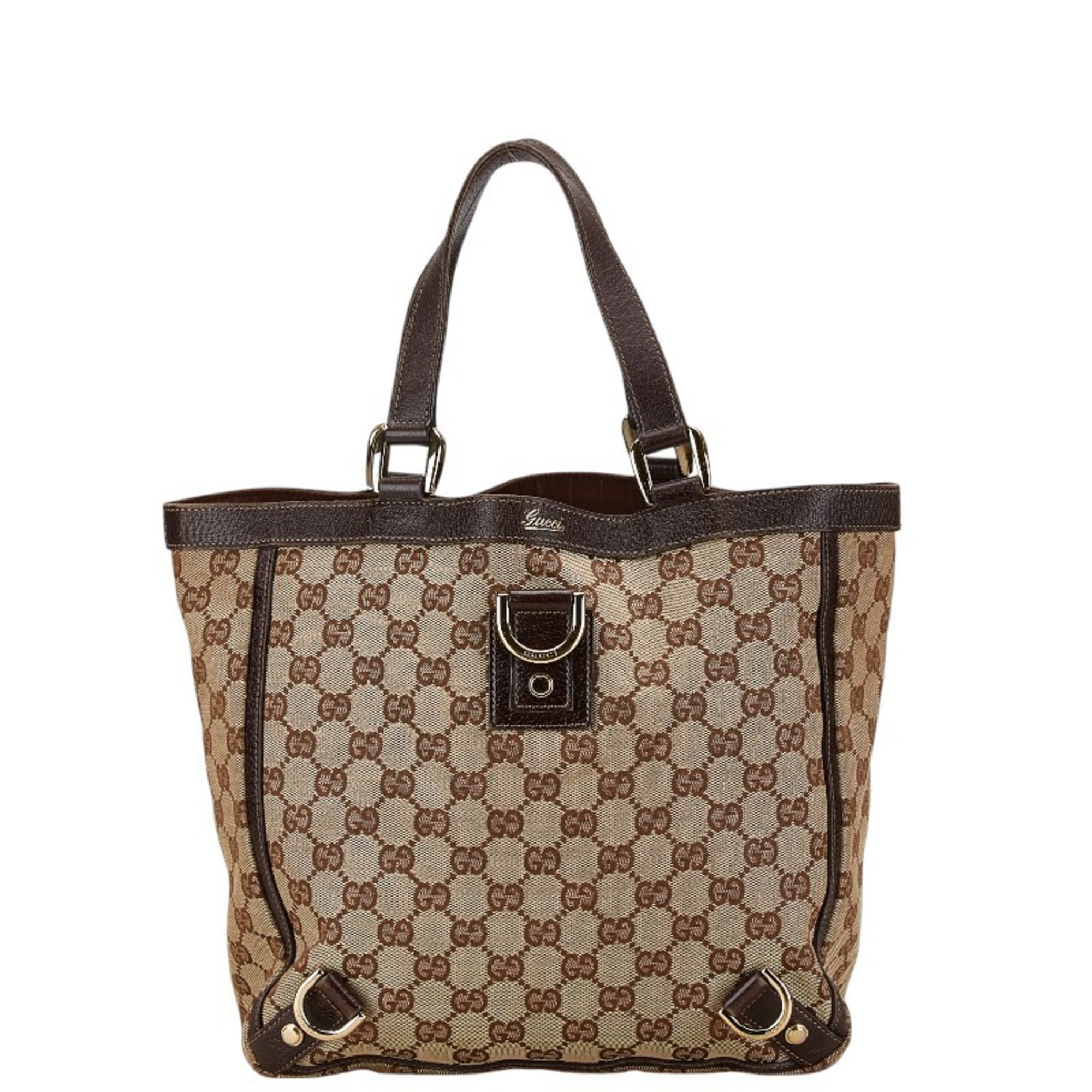 Gucci GG Canvas Abby Handbag Tote Bag 130739 Beige Brown Leather Women's GUCCI