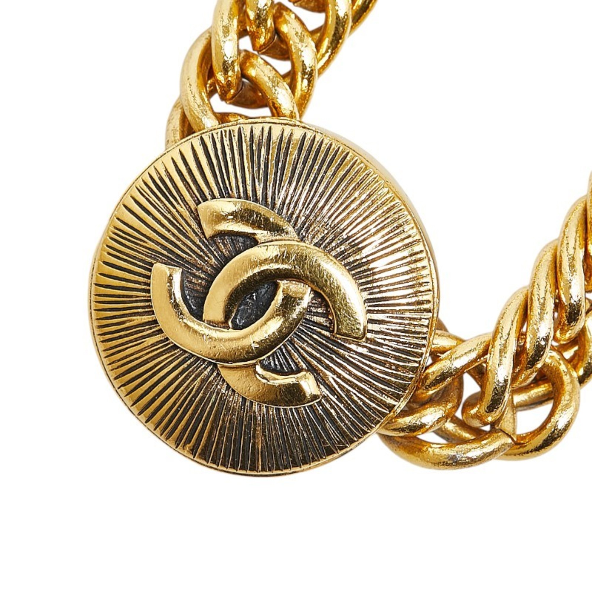 Chanel Coco Mark Round Chain Choker Necklace Gold Plated Women's CHANEL