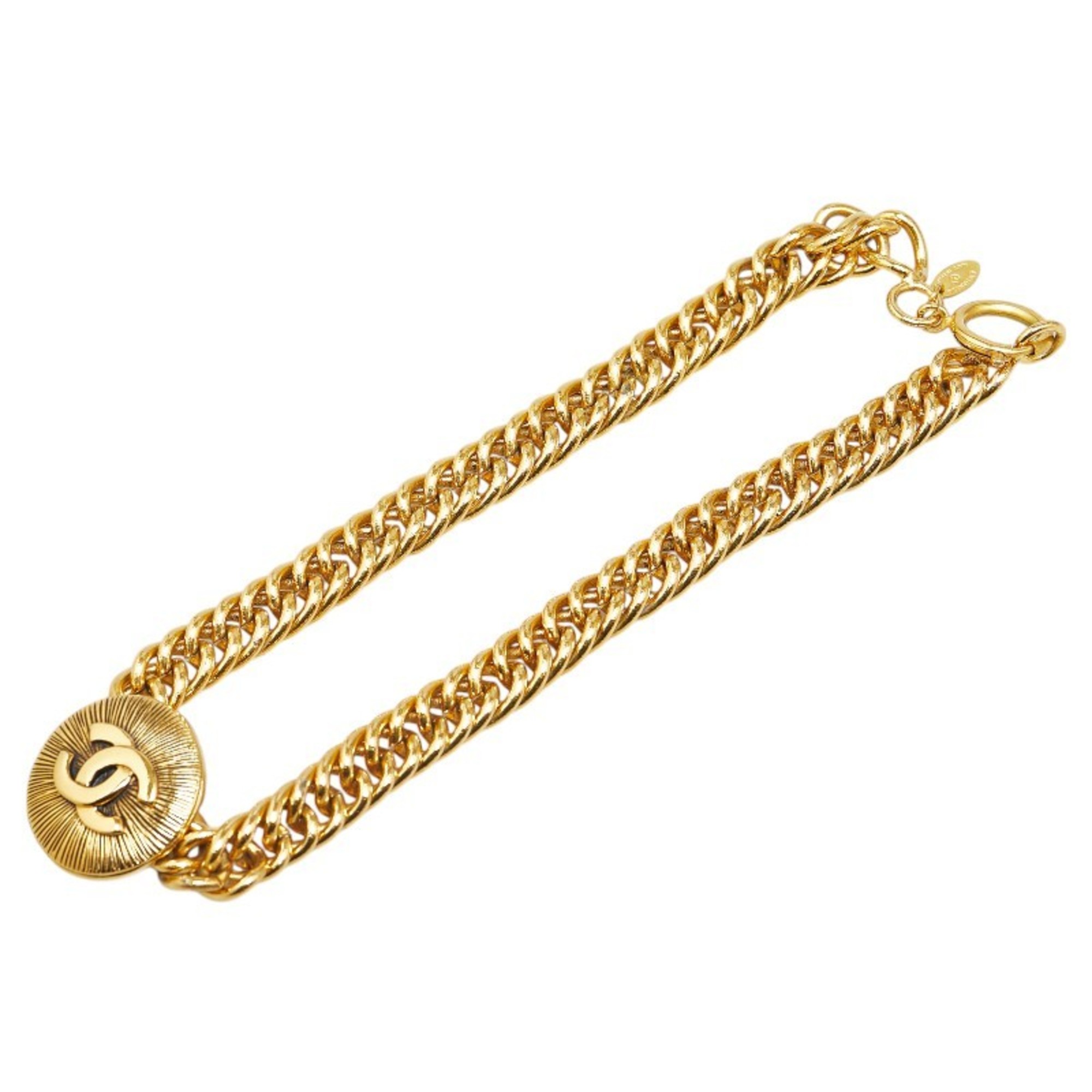 Chanel Coco Mark Round Chain Choker Necklace Gold Plated Women's CHANEL