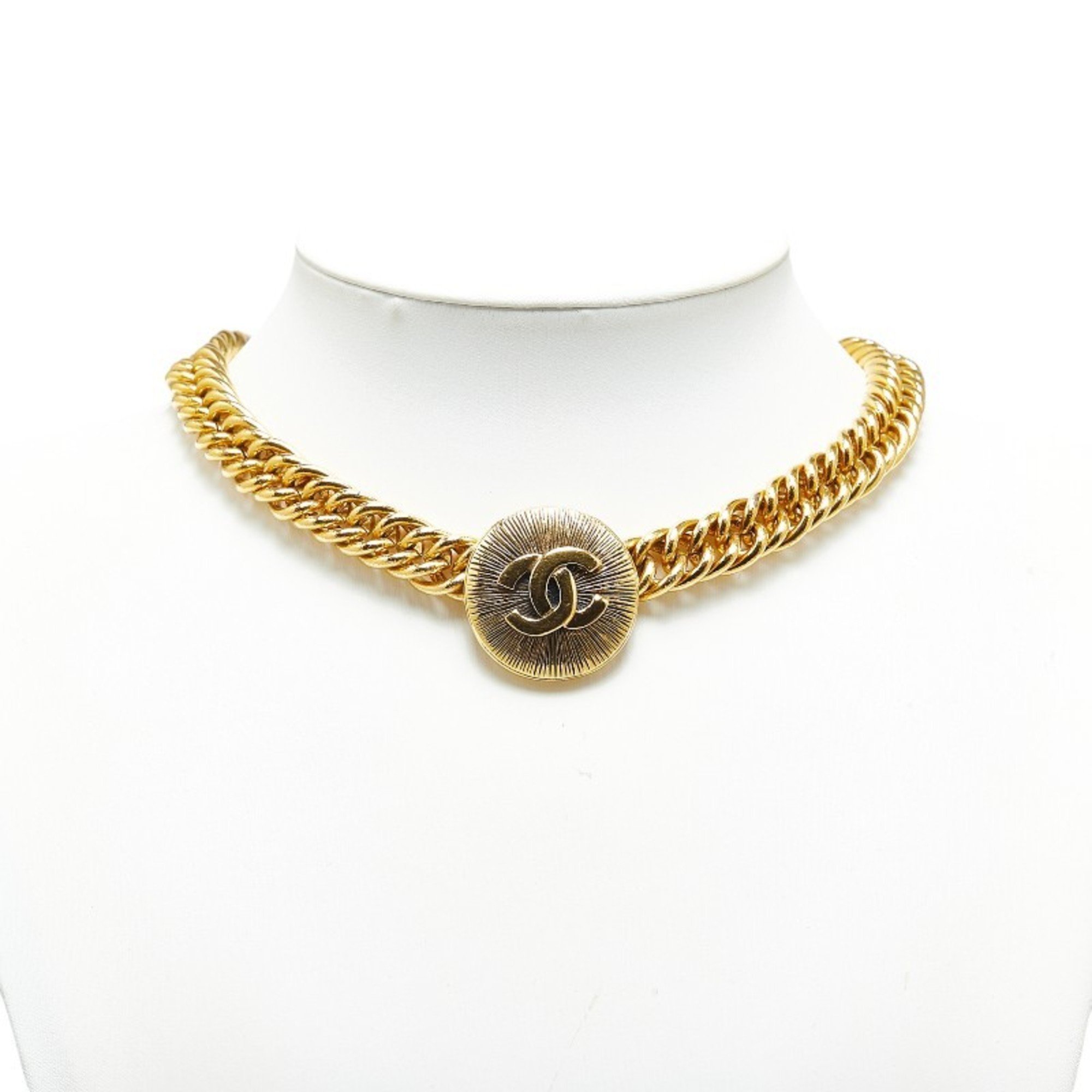 Chanel Coco Mark Round Chain Choker Necklace Gold Plated Women's CHANEL