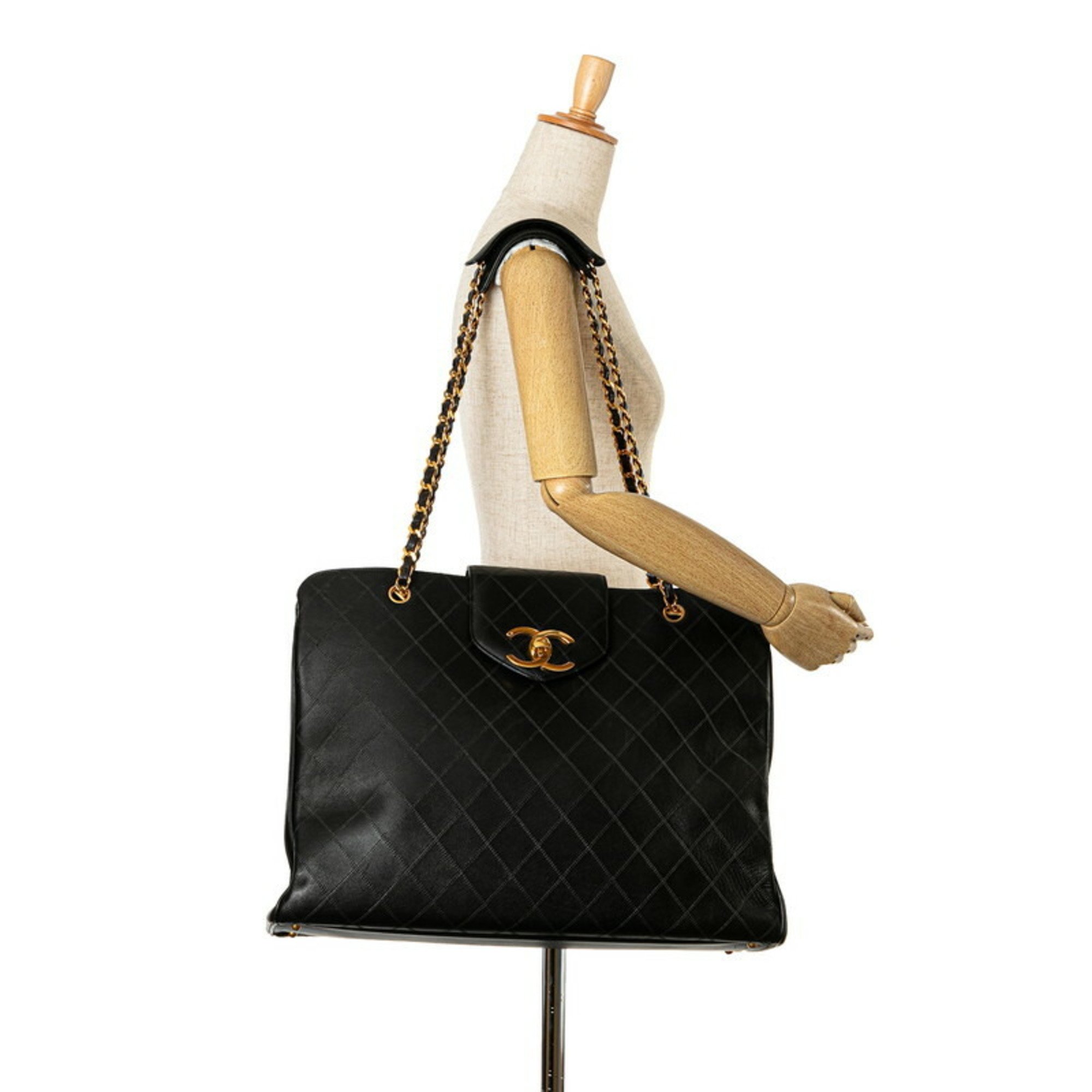 Chanel Coco Mark Handbag Tote Bag Black Leather Women's CHANEL