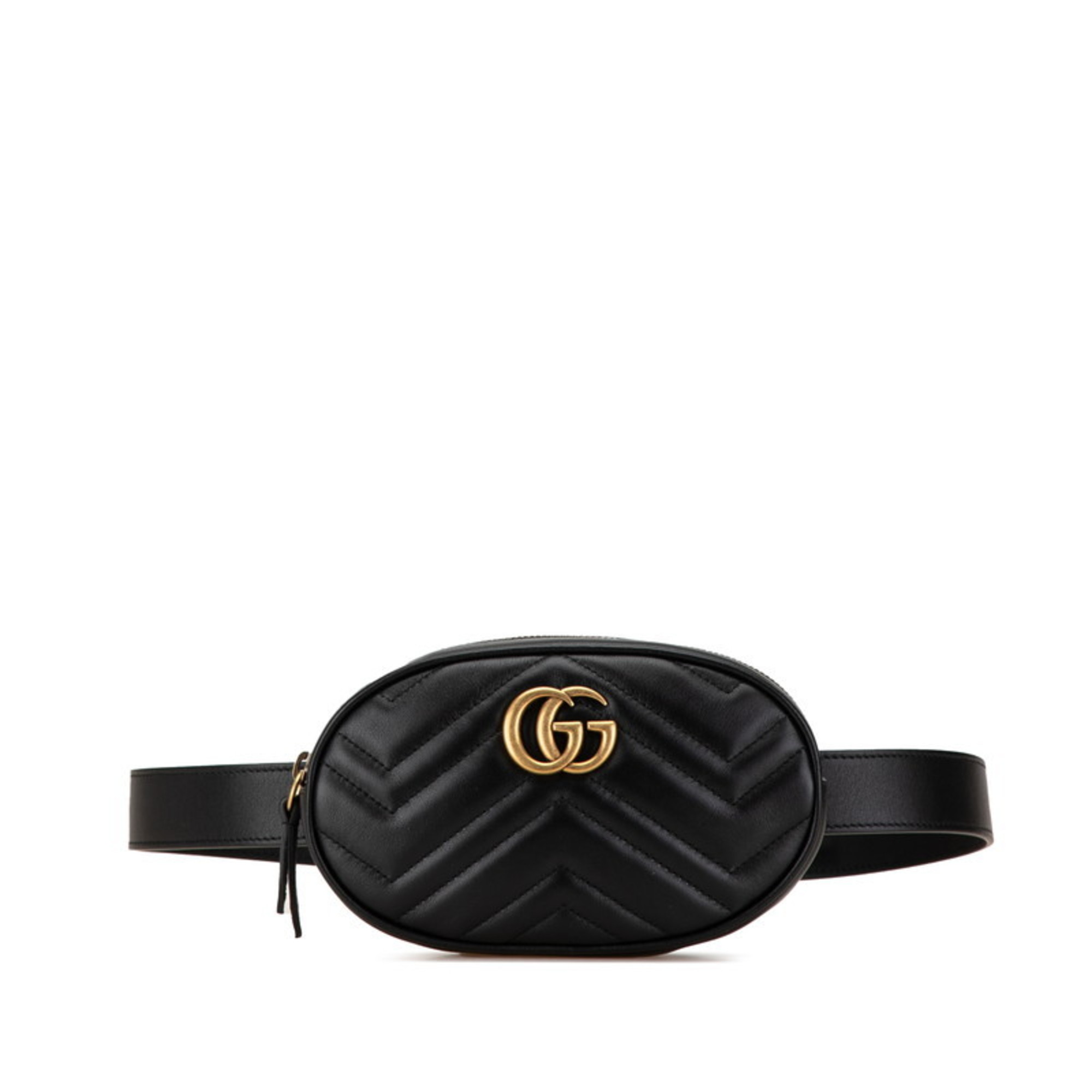 Gucci GG Marmont Quilted Body Bag Waist 75/30 476434 Black Leather Women's GUCCI