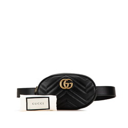 Gucci GG Marmont Quilted Body Bag Waist 75/30 476434 Black Leather Women's GUCCI