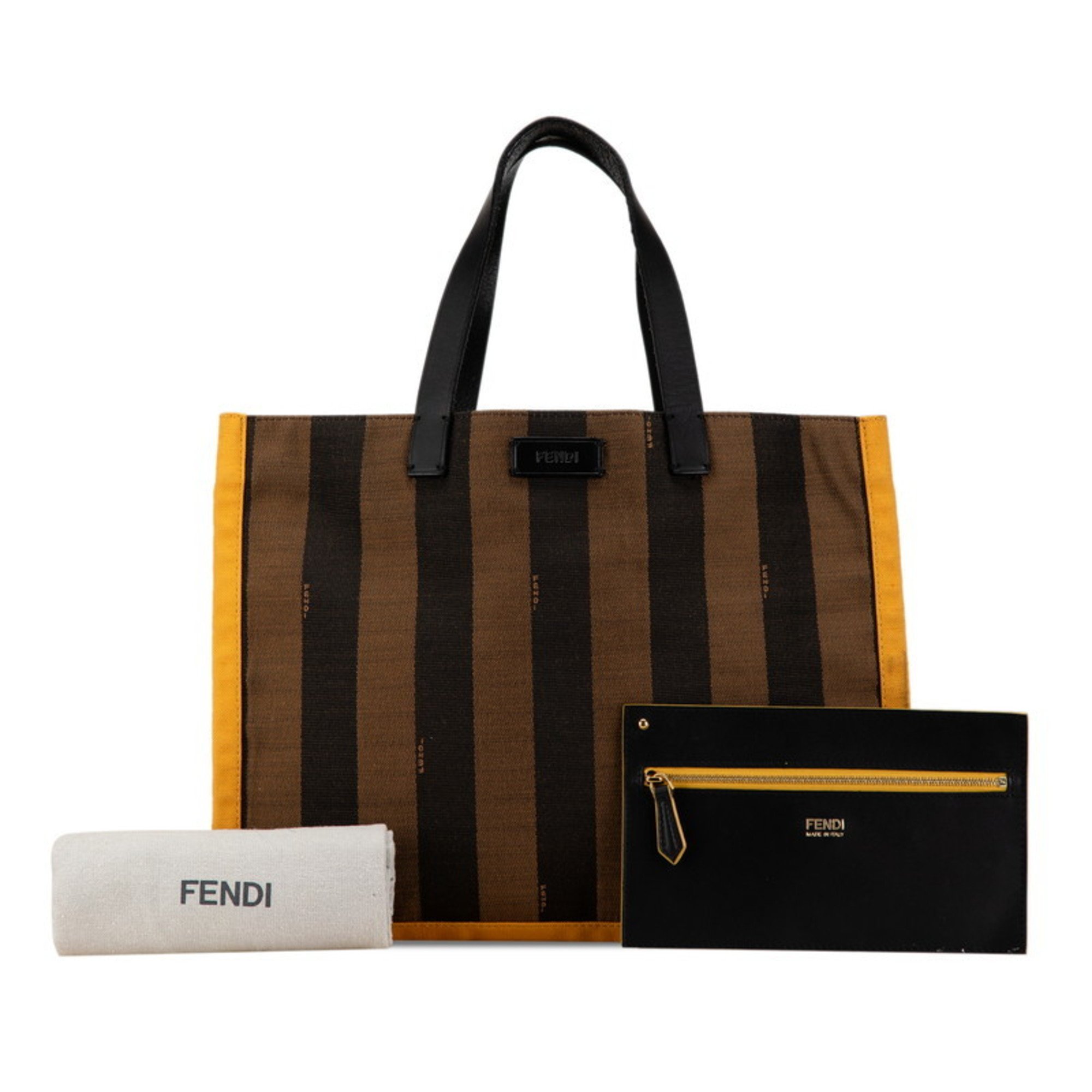 FENDI Pecan Handbag Tote Bag 8BH252 Brown Yellow Canvas Leather Women's