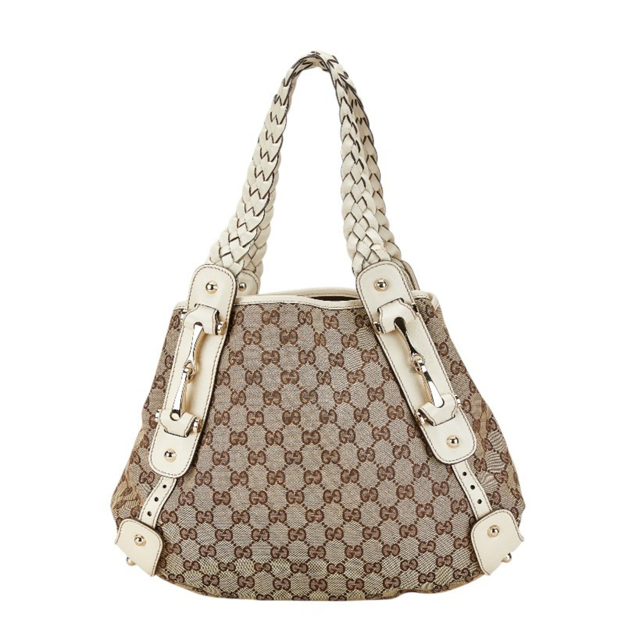 Gucci GG Canvas Horsebit Tote Bag Shoulder 162900 Beige White Leather Women's GUCCI