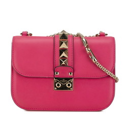 Valentino Rockstud Chain Shoulder Bag Pink Leather Women's