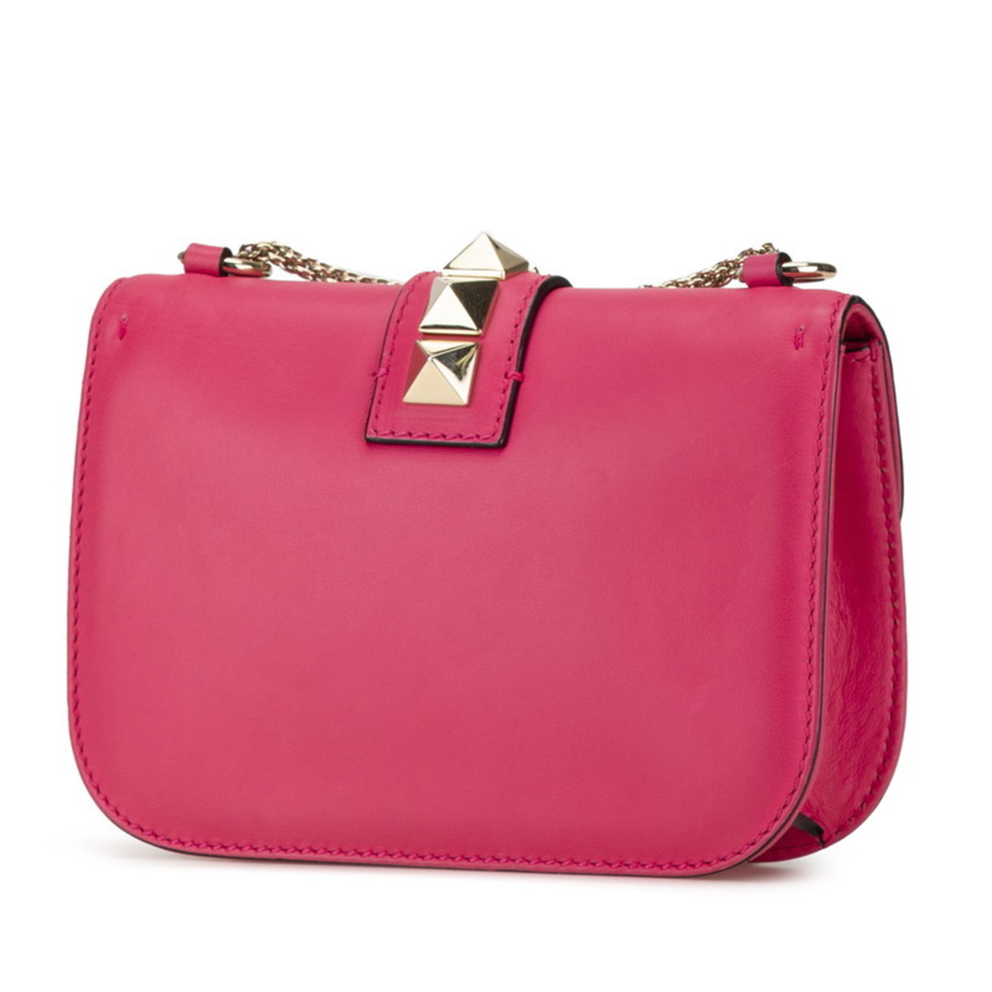 Valentino Rockstud Chain Shoulder Bag Pink Leather Women's