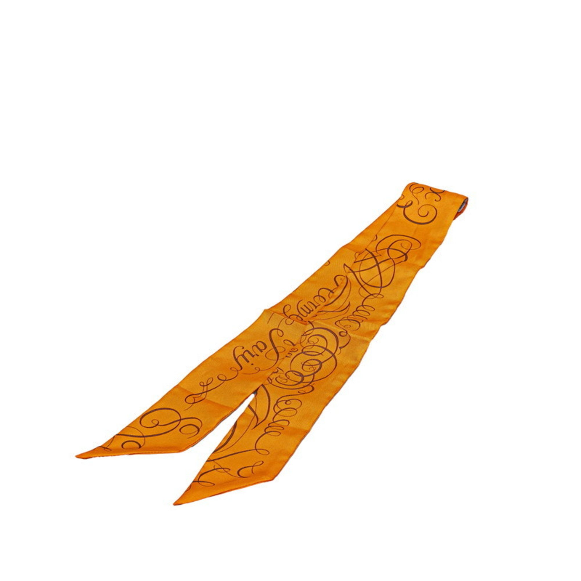 Hermes Twilly "Exercice pour foumer la main (give a hand)" Scarf Muffler Orange Brown Silk Women's HERMES