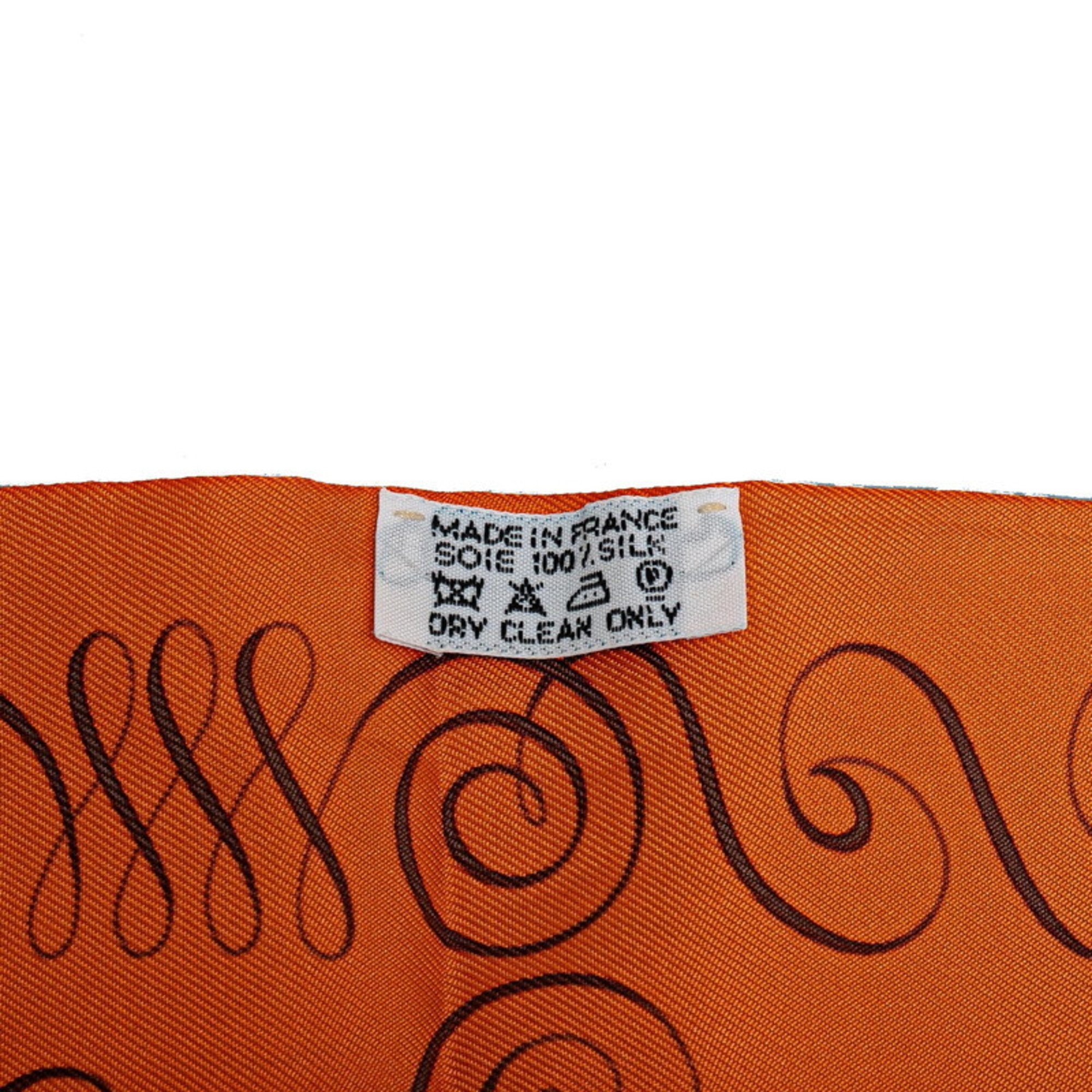 Hermes Twilly "Exercice pour foumer la main (give a hand)" Scarf Muffler Orange Brown Silk Women's HERMES