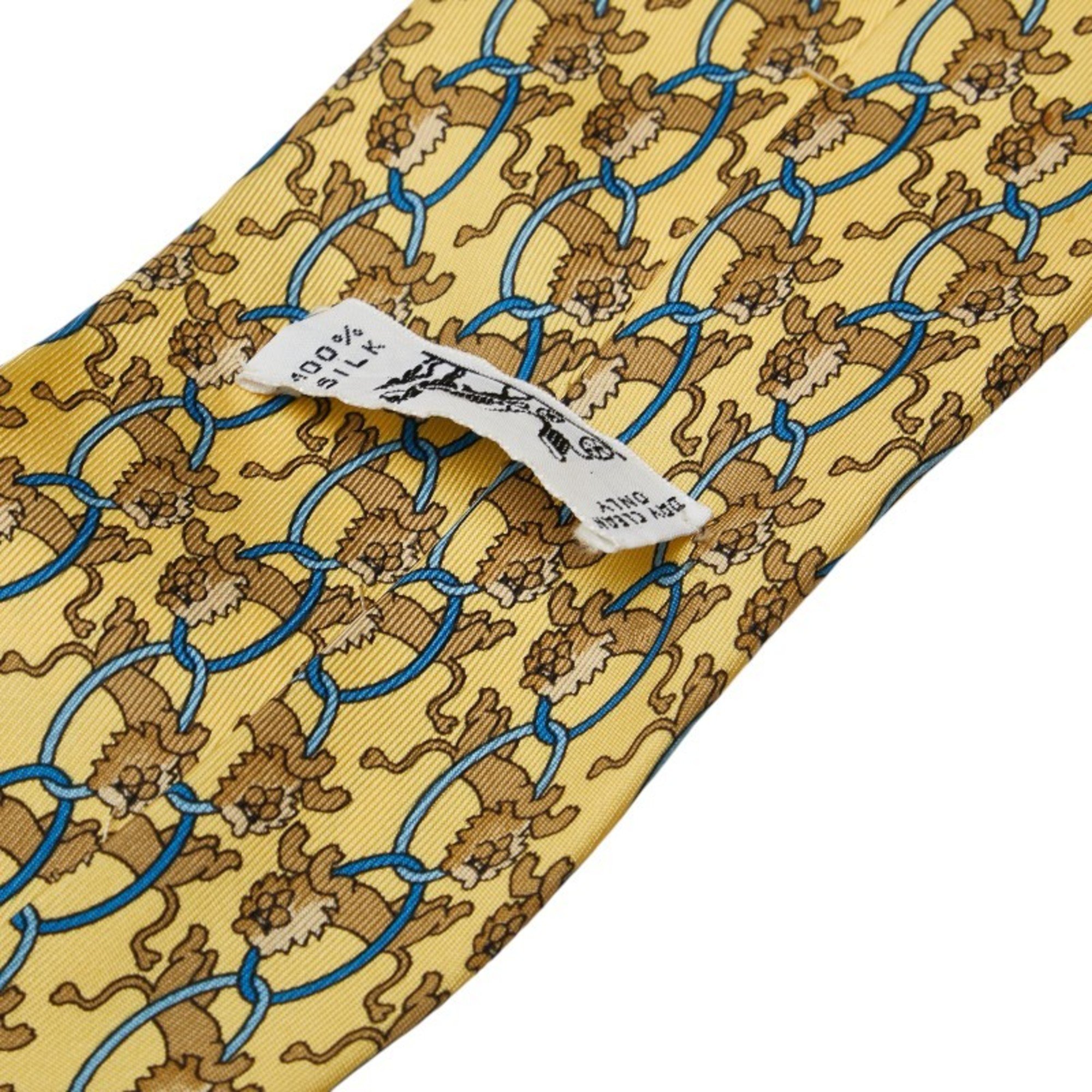 Hermes Animal Print Tie Yellow Multicolor Silk Men's HERMES