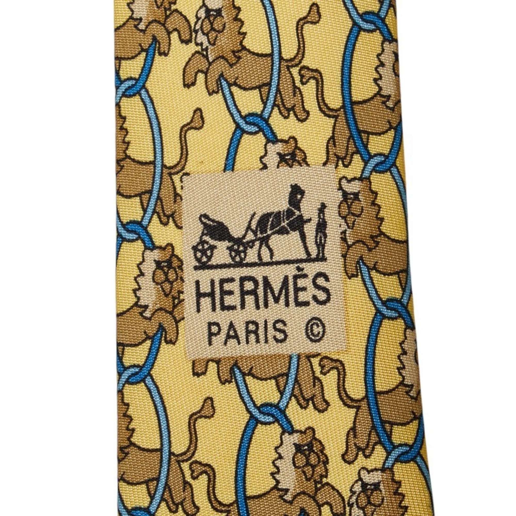 Hermes Animal Print Tie Yellow Multicolor Silk Men's HERMES