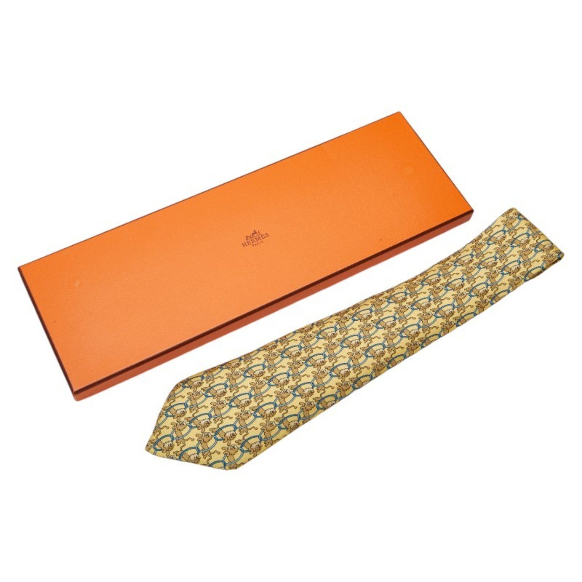 Hermes Animal Print Tie Yellow Multicolor Silk Men's HERMES