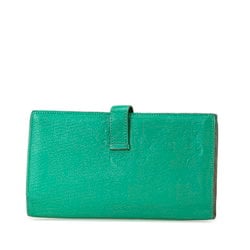 Hermes Bearn Soufflet P hardware long wallet green chevre ladies HERMES