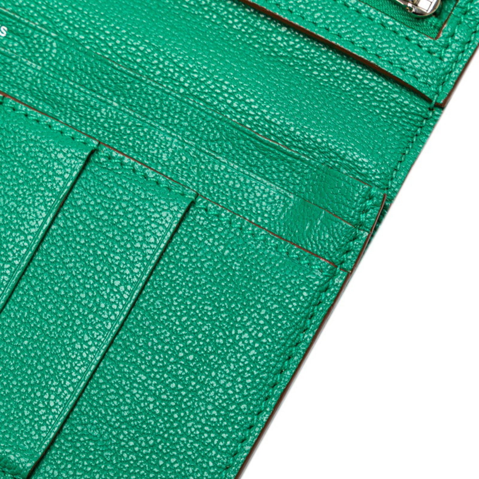 Hermes Bearn Soufflet P hardware long wallet green chevre ladies HERMES