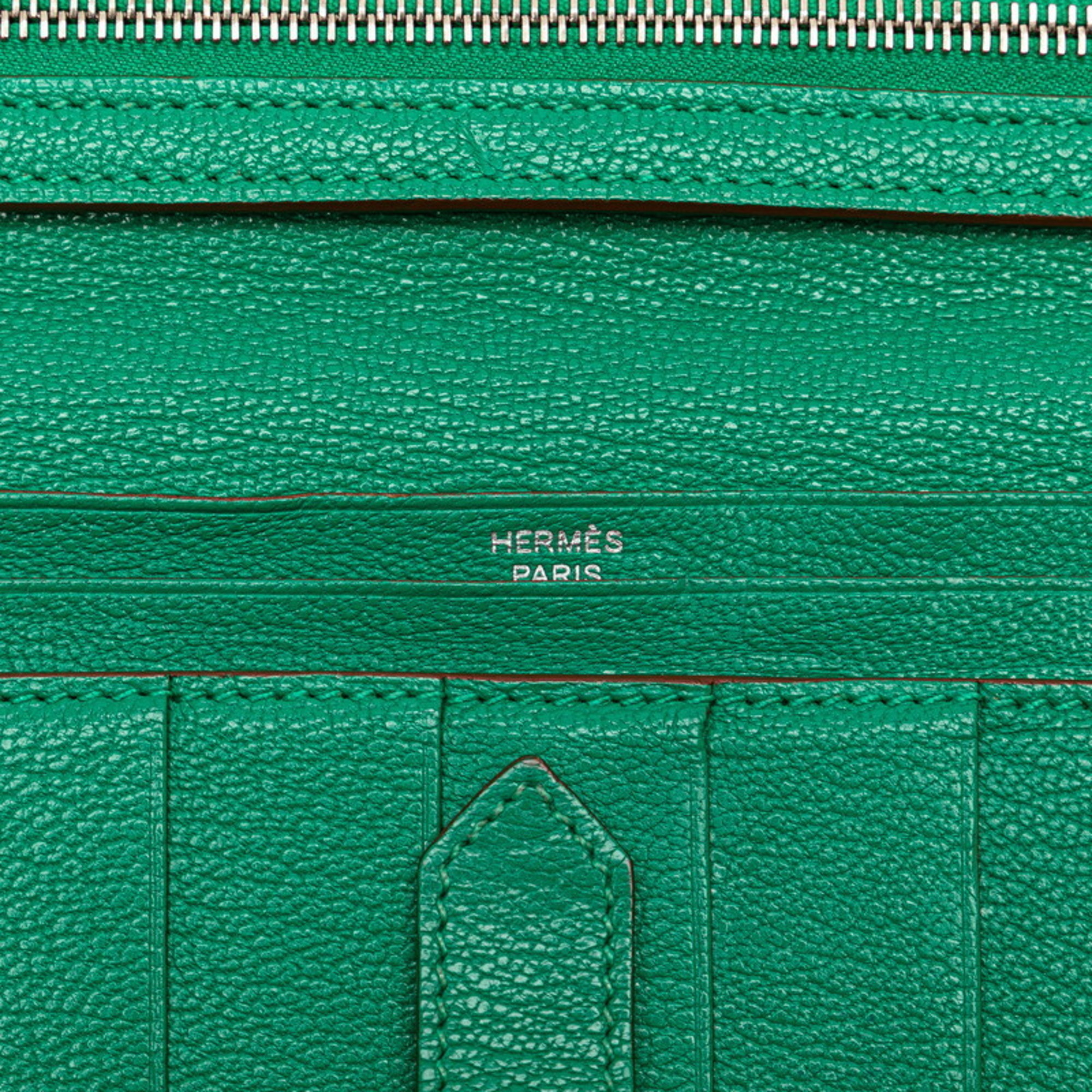 Hermes Bearn Soufflet P hardware long wallet green chevre ladies HERMES