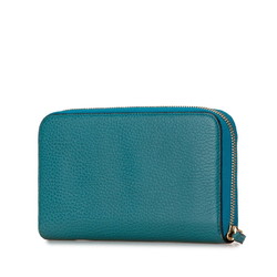 Gucci Interlocking G Round Long Wallet 449347 Blue Green Leather Women's GUCCI