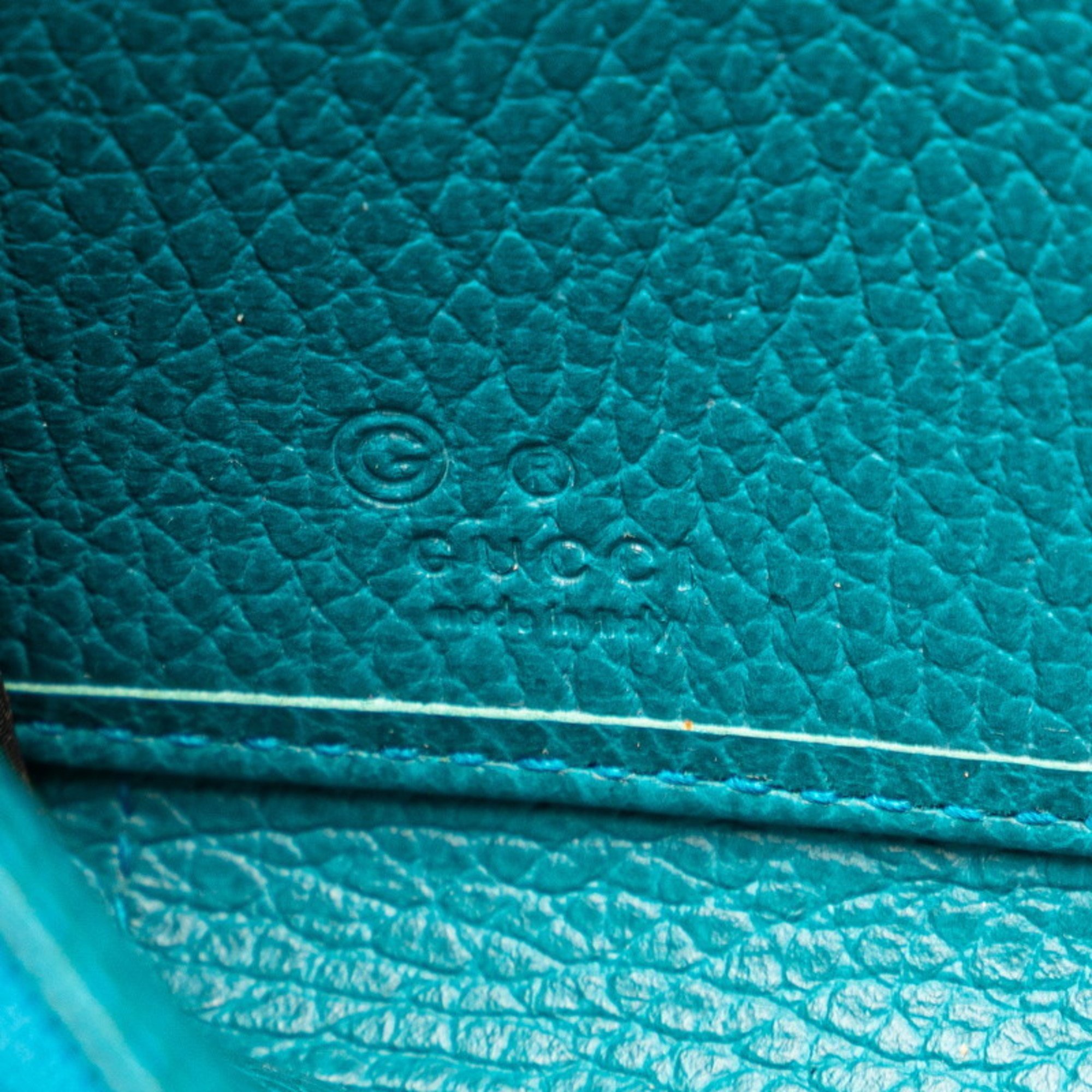 Gucci Interlocking G Round Long Wallet 449347 Blue Green Leather Women's GUCCI