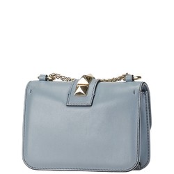 Valentino Rockstud Chain Shoulder Bag Light Blue Leather Women's