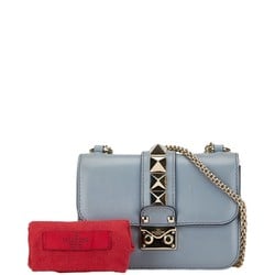 Valentino Rockstud Chain Shoulder Bag Light Blue Leather Women's