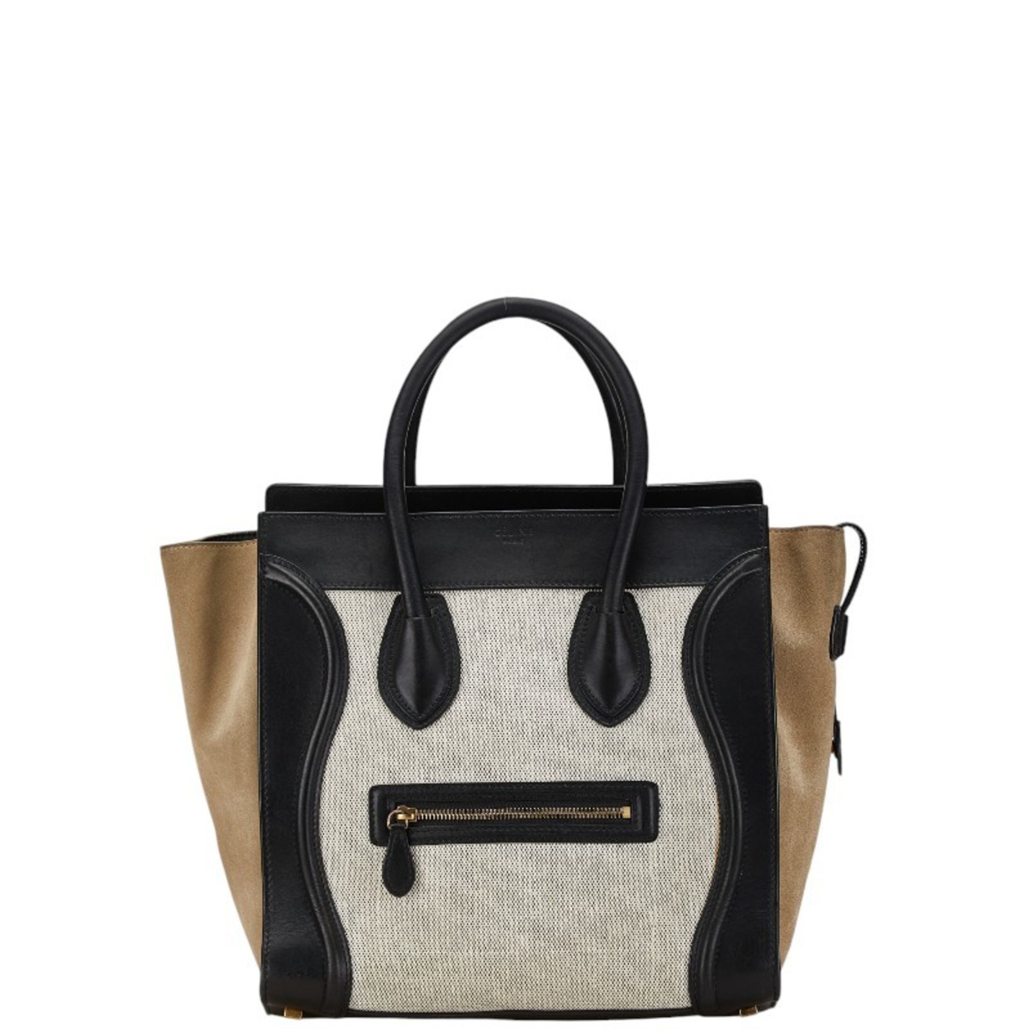 Celine Luggage Shopper Handbag Beige Khaki Black Canvas Suede Leather Women's CELINE