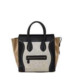 Celine Luggage Shopper Handbag Beige Khaki Black Canvas Suede Leather Women's CELINE