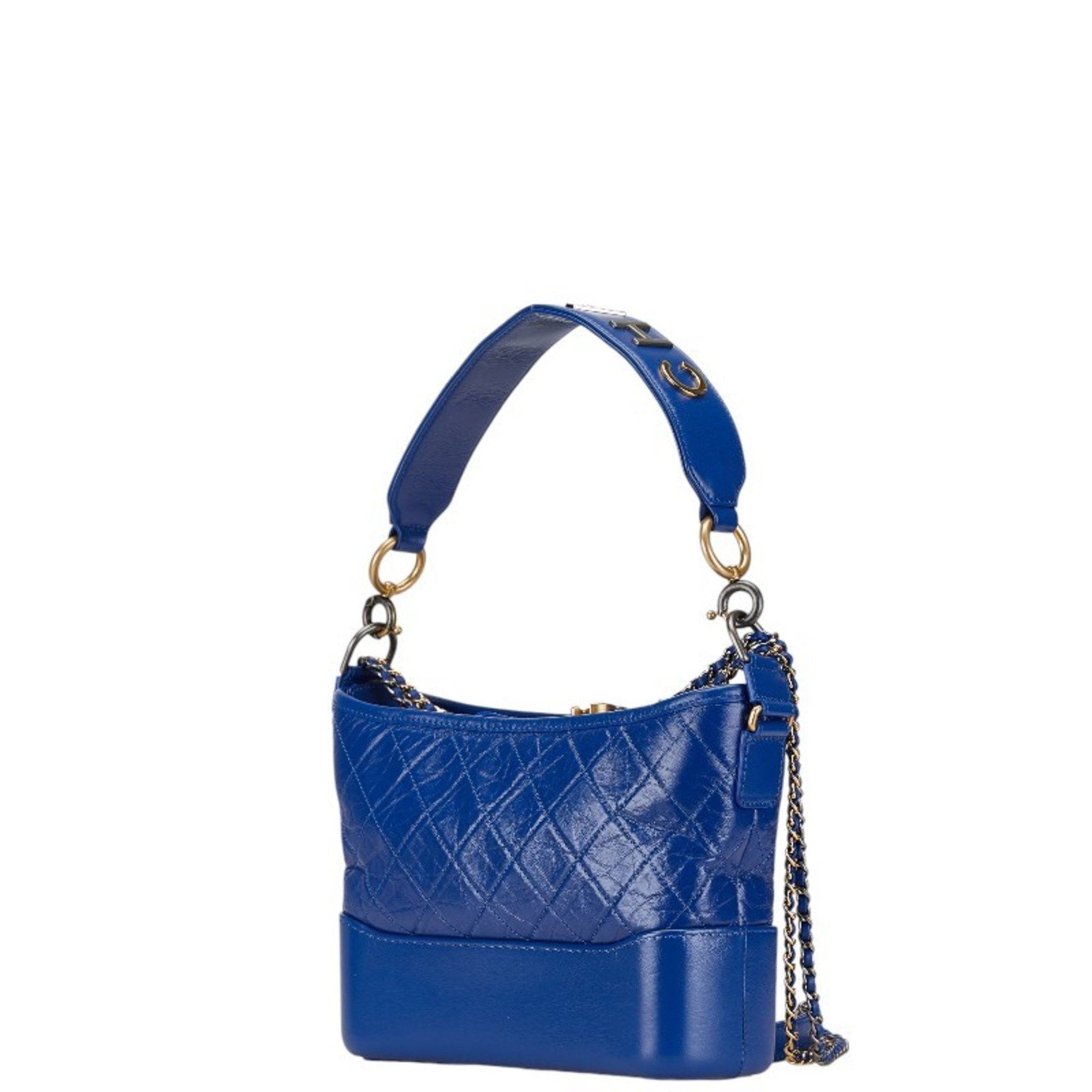 CHANEL Gabrielle de Chanel Small Hobo Chain Shoulder Bag Blue Aged Calfskin Women's