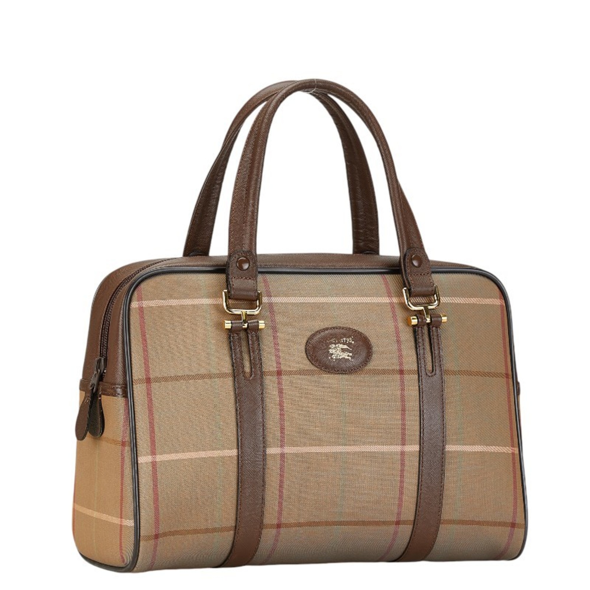 Burberry Check Shadow Horse Handbag Tote Bag Beige Brown Canvas Leather Women's BURBERRY