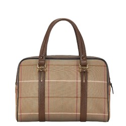 Burberry Check Shadow Horse Handbag Tote Bag Beige Brown Canvas Leather Women's BURBERRY