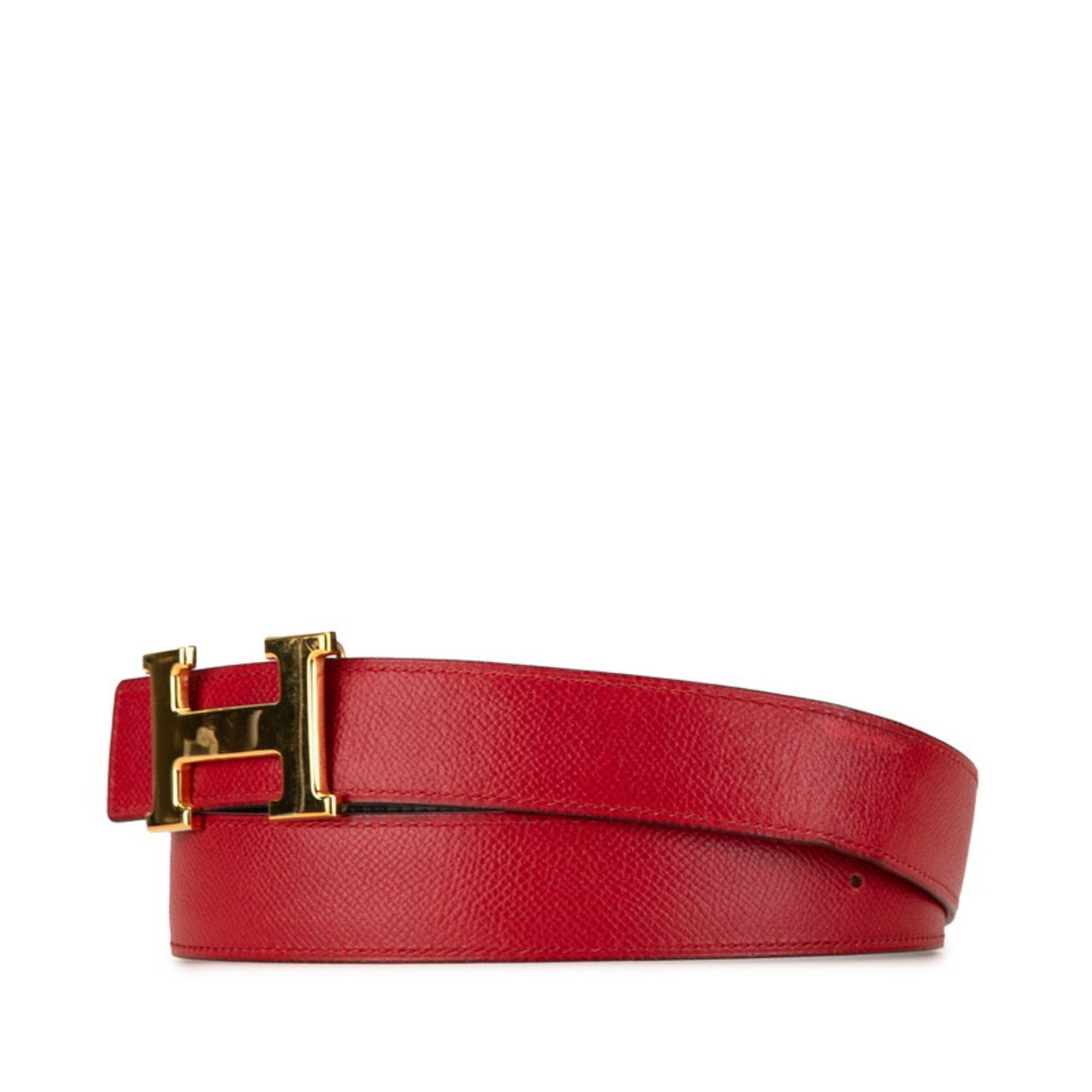 Hermes H Belt Constance Red Black Leather Women's HERMES