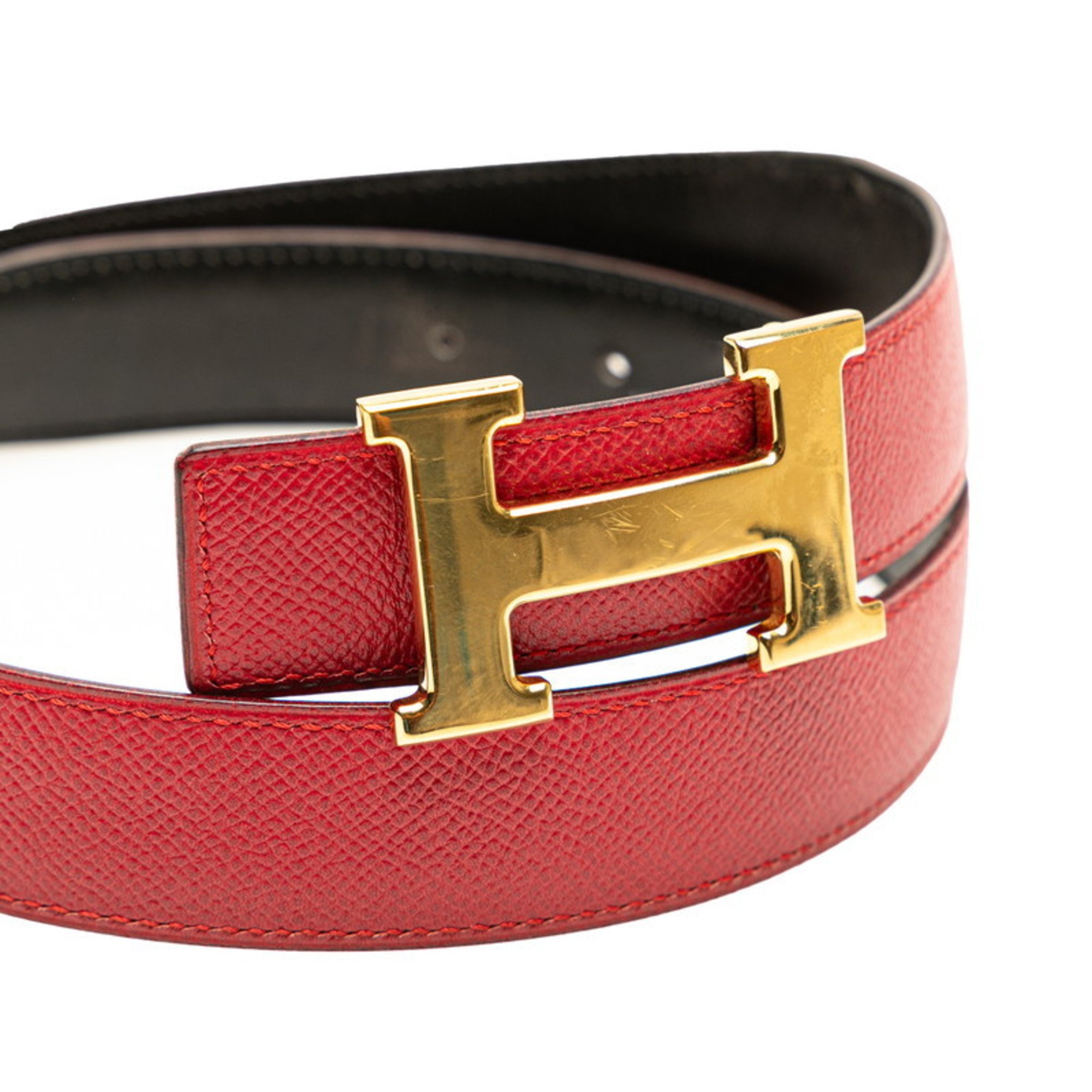 Hermes H Belt Constance Red Black Leather Women's HERMES