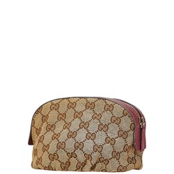 Gucci GG Canvas Ribbon Heart Motif Pouch 308729 Beige Pink Leather Women's GUCCI