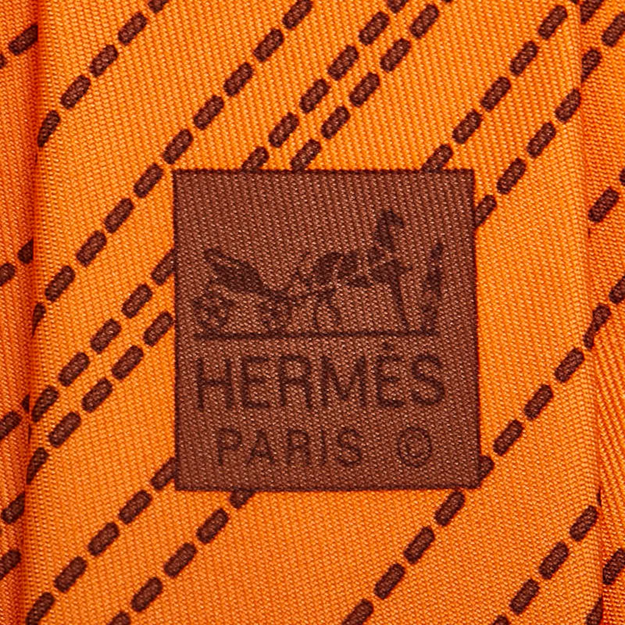 Hermes Stitched Tie Orange Brown Silk Men's HERMES