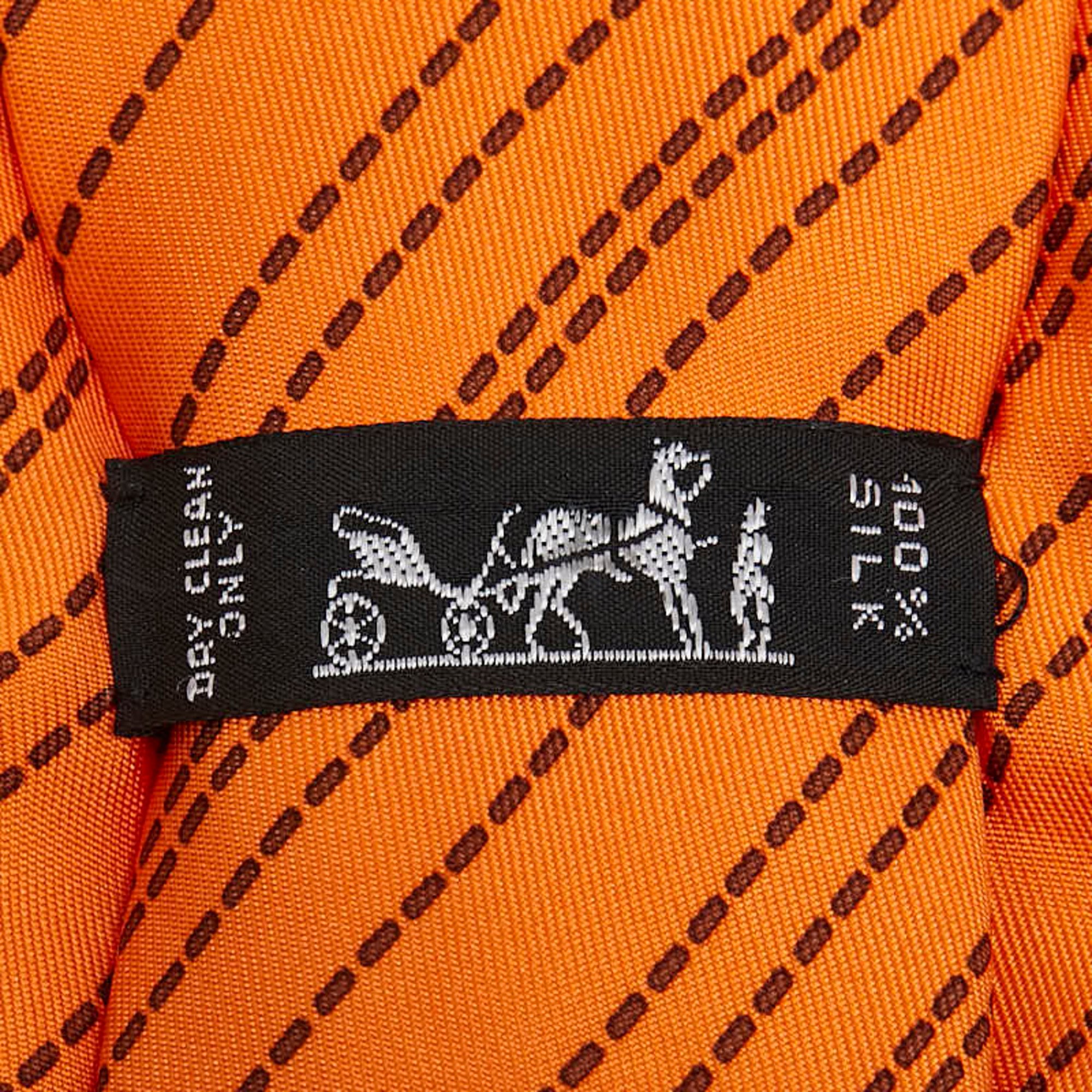 Hermes Stitched Tie Orange Brown Silk Men's HERMES