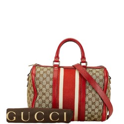 Gucci GG Canvas Sherry Line Boston Bag Shoulder 247205 Beige Red Leather Women's GUCCI