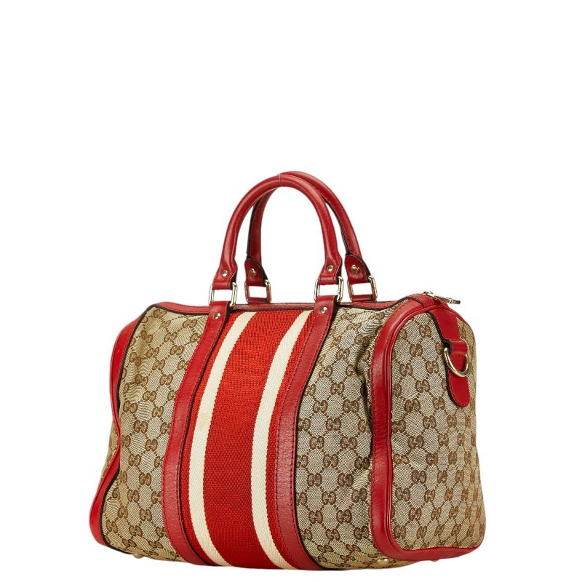 Gucci GG Canvas Sherry Line Boston Bag Shoulder 247205 Beige Red Leather Women's GUCCI