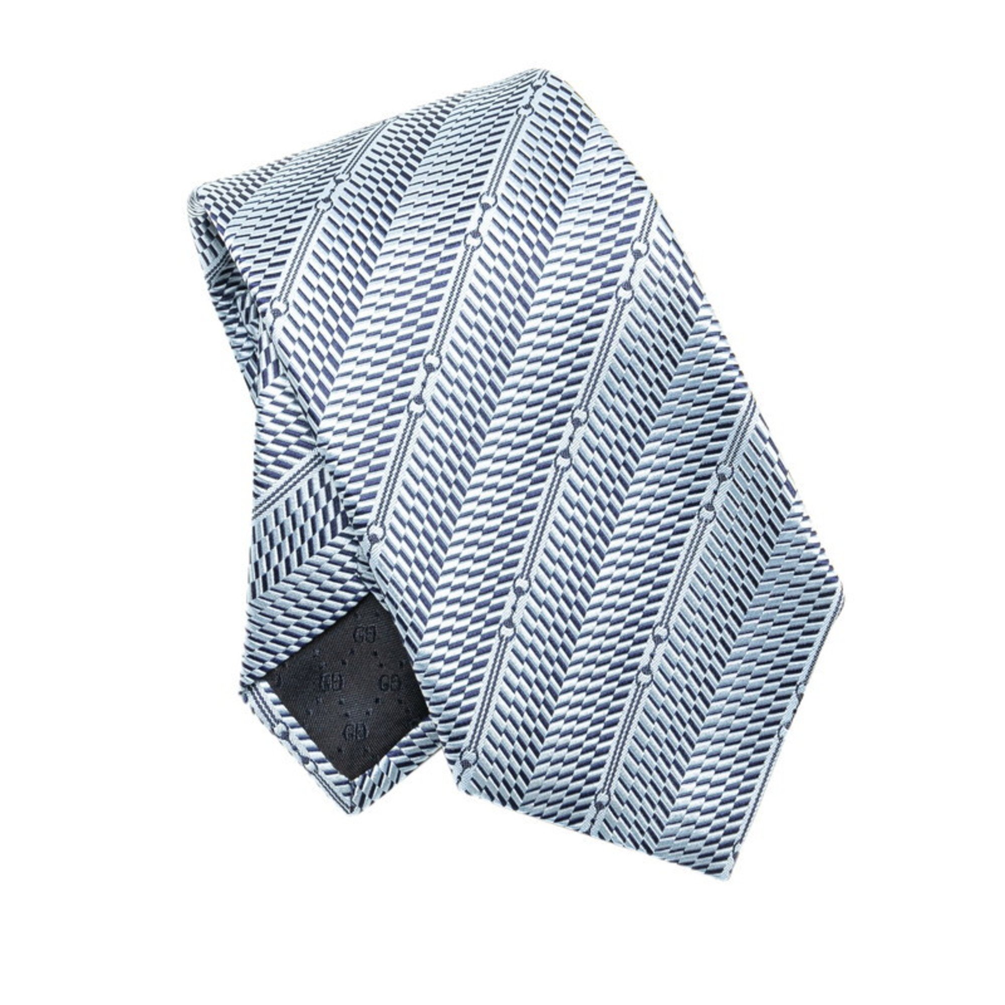 GUCCI Striped Tie Blue Silk Women's