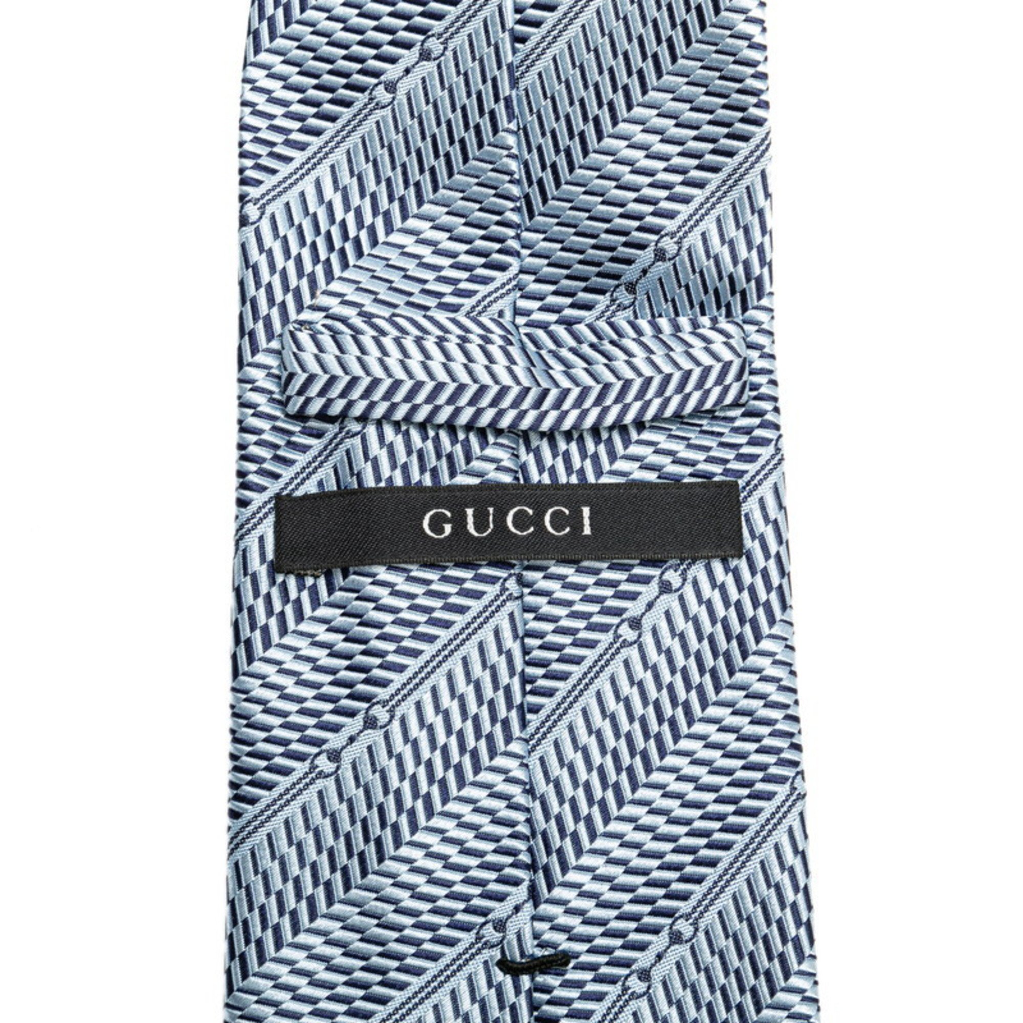 GUCCI Striped Tie Blue Silk Women's