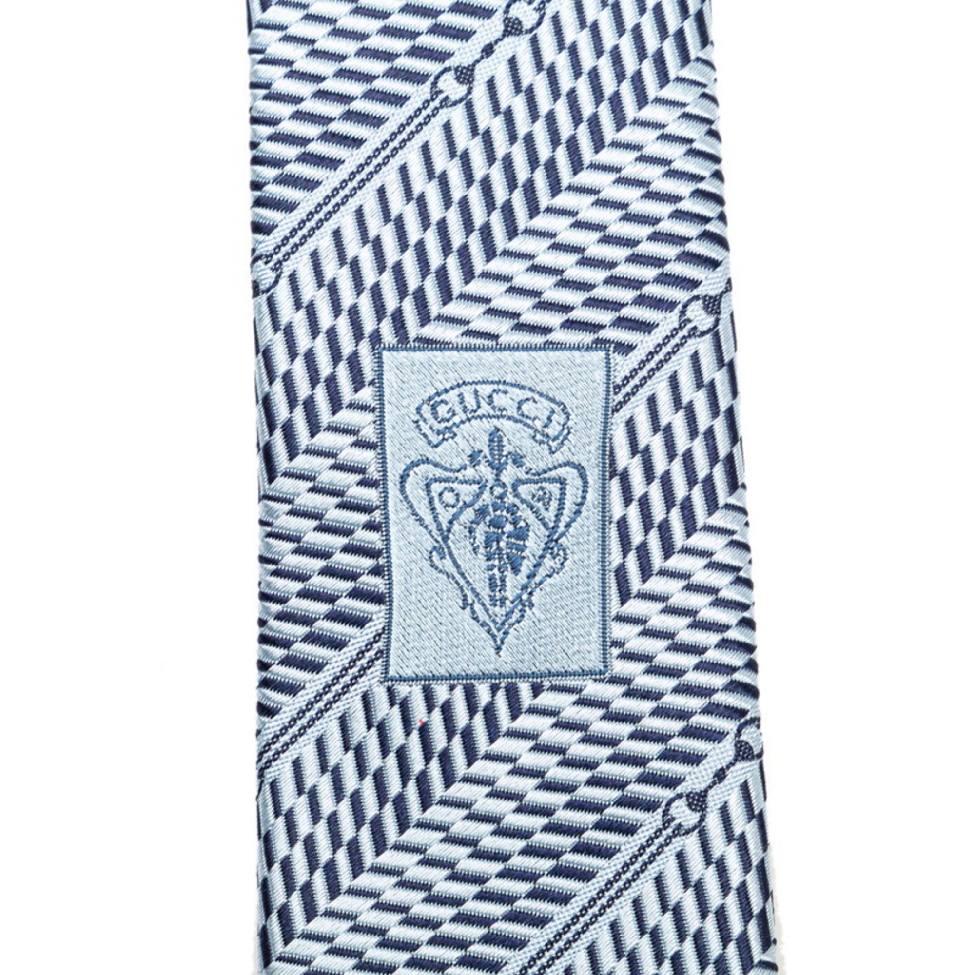 GUCCI Striped Tie Blue Silk Women's