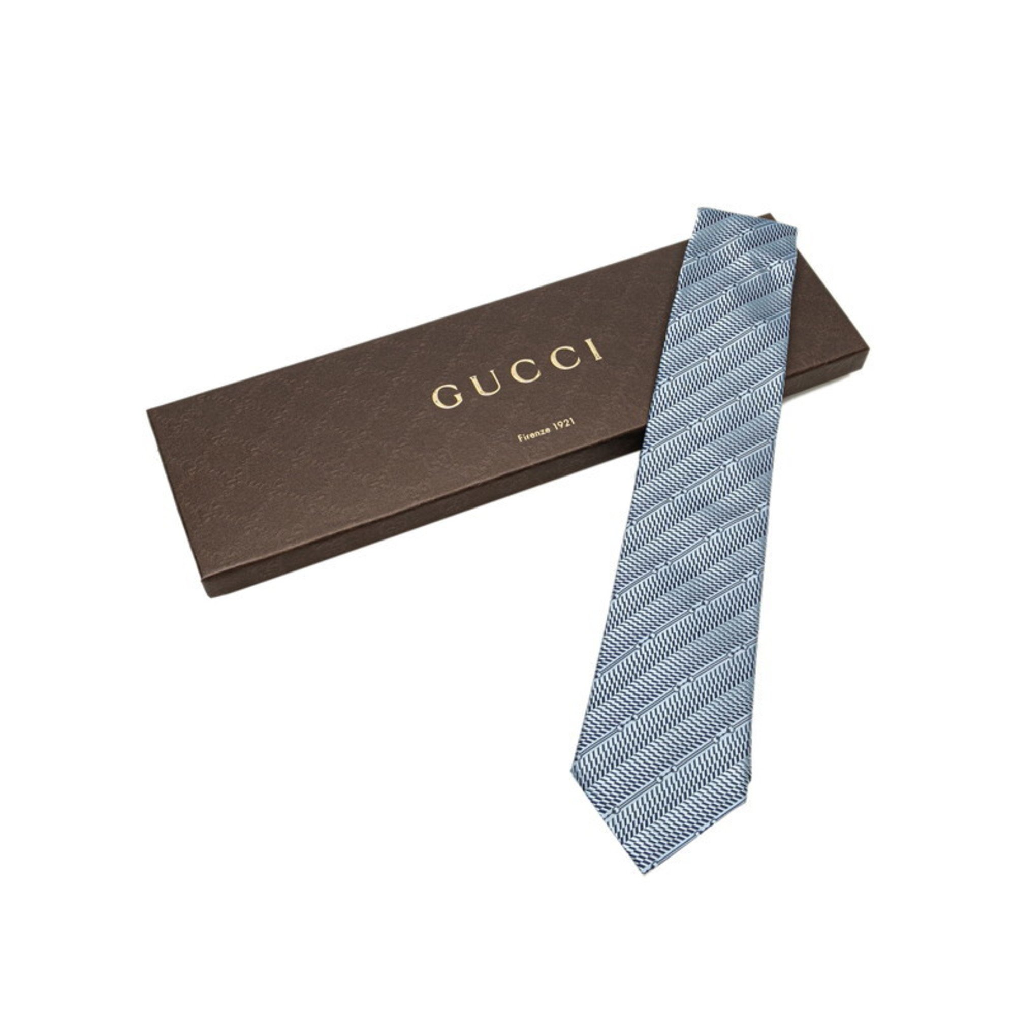 GUCCI Striped Tie Blue Silk Women's