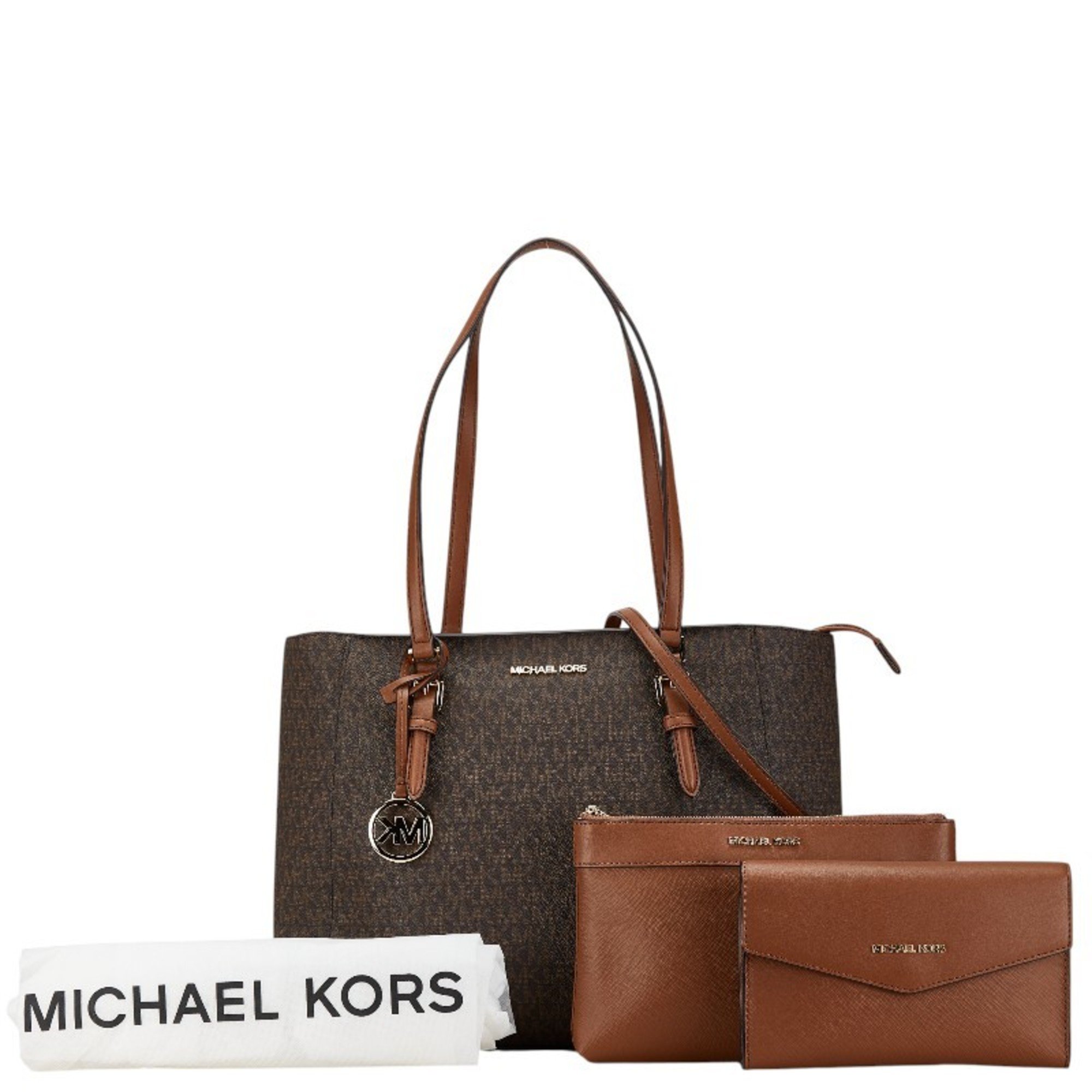 Michael Kors Signature Tote Bag Shoulder Brown PVC Leather Women's