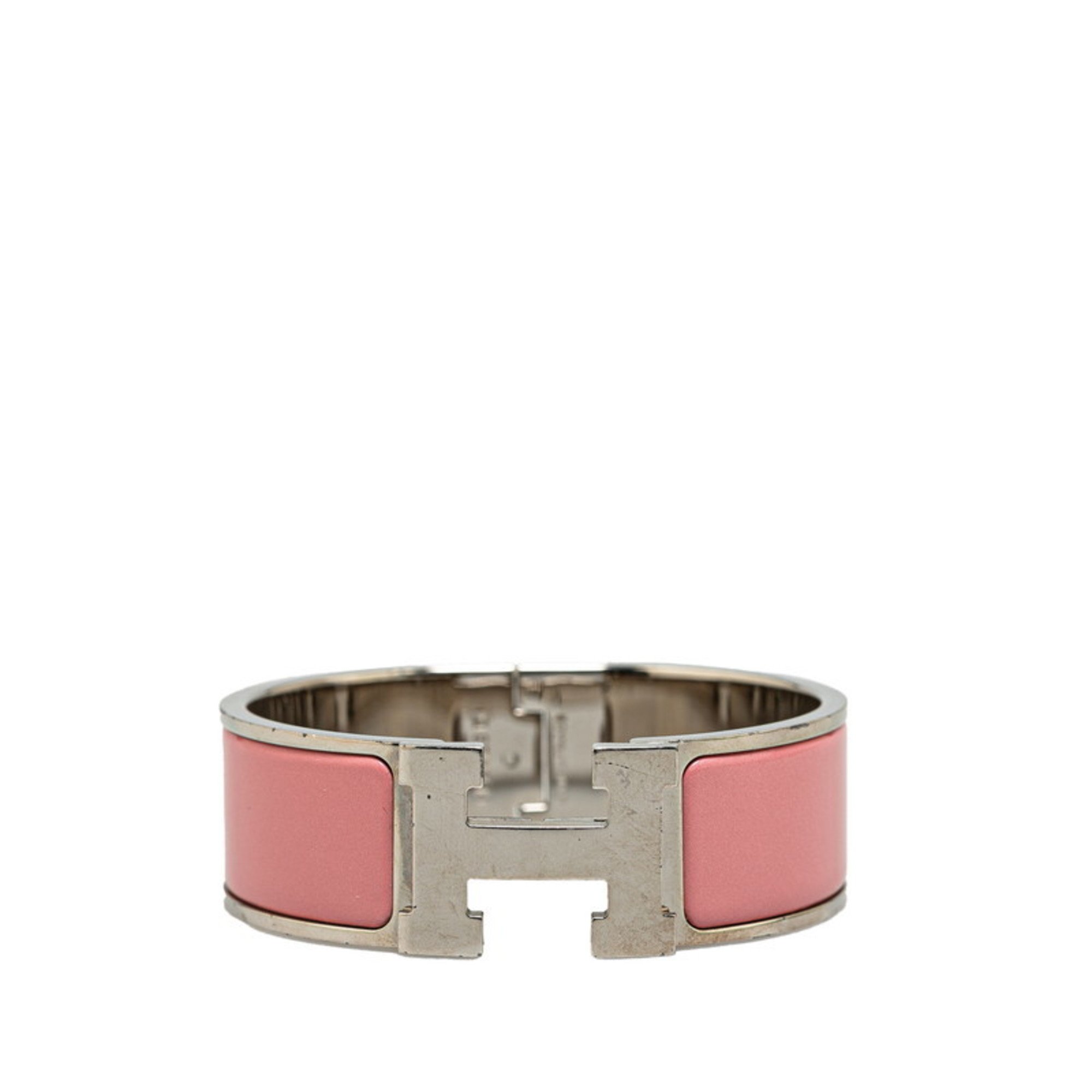 Hermes Click Crack GM Bangle Silver Pink Metal Women's HERMES