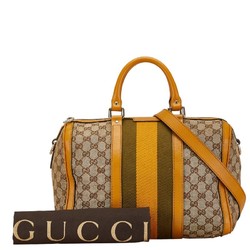 Gucci GG Canvas Sherry Line Boston Bag Shoulder 247205 Beige Yellow Leather Women's GUCCI