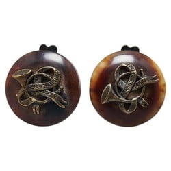 Hermes Trumpet Motif Earrings Brown Black Buffalo Horn Women's HERMES